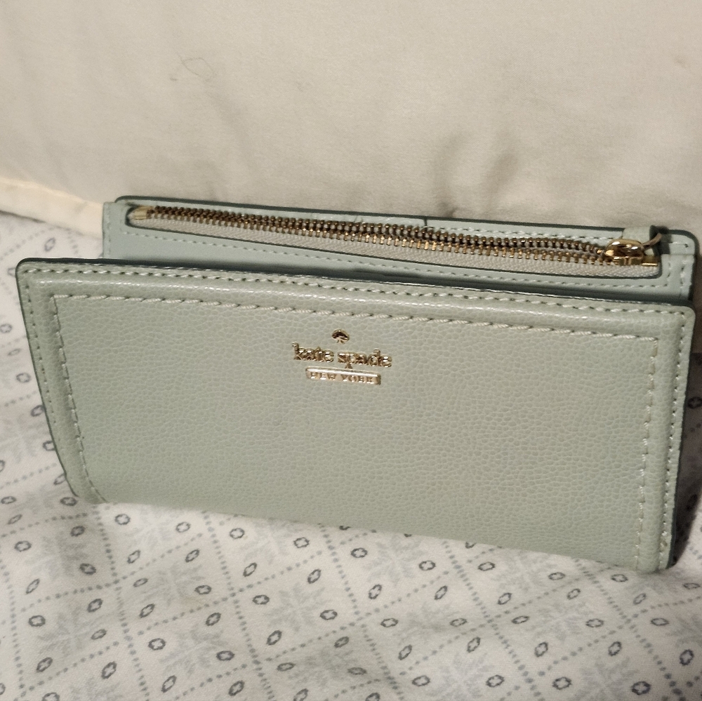 Kate Spade Light Green Wallet with Gold Accents